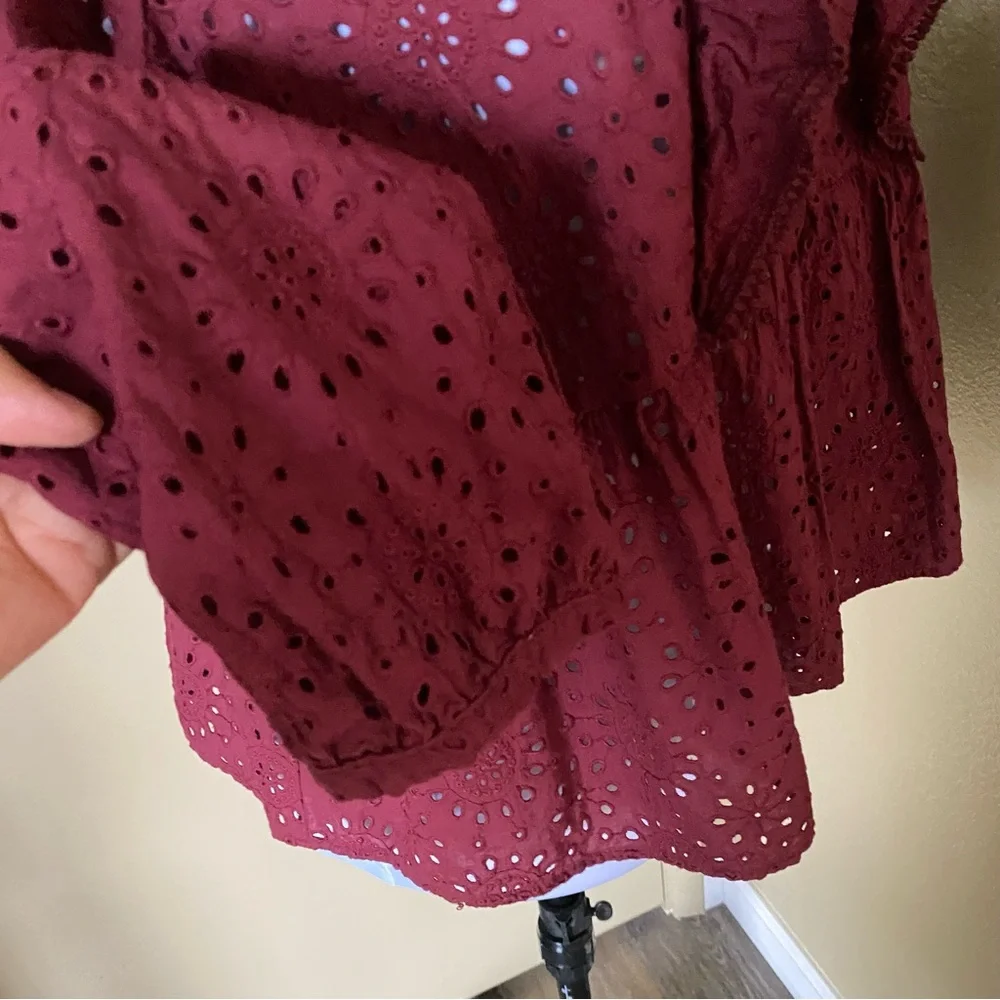 Like New Madewell Burgundy Broderie Anglaise Cotton Top